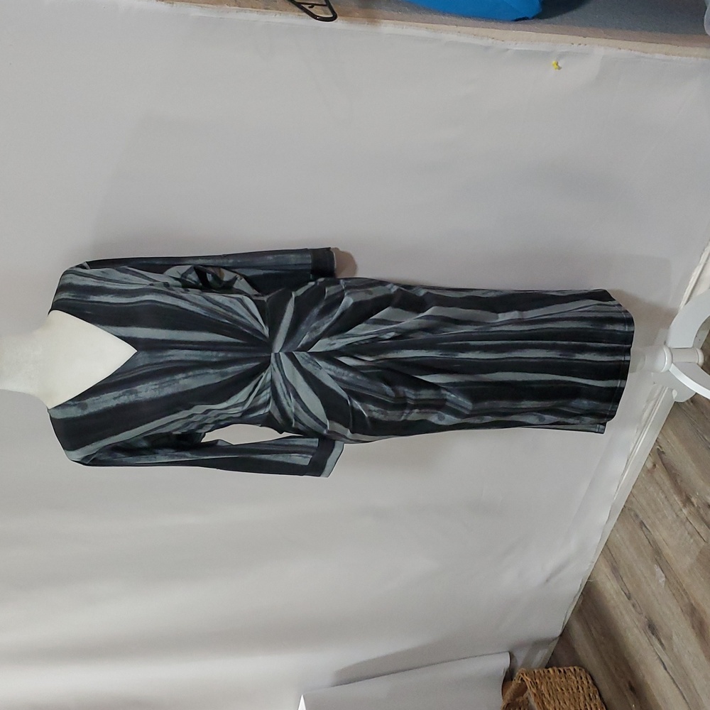 Elegant Black and Gray Green Striped Dress Size Medium
